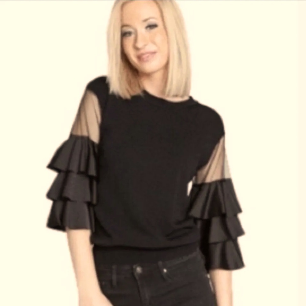 Rachel Zoe Sheer Ruffled Sleeve Top